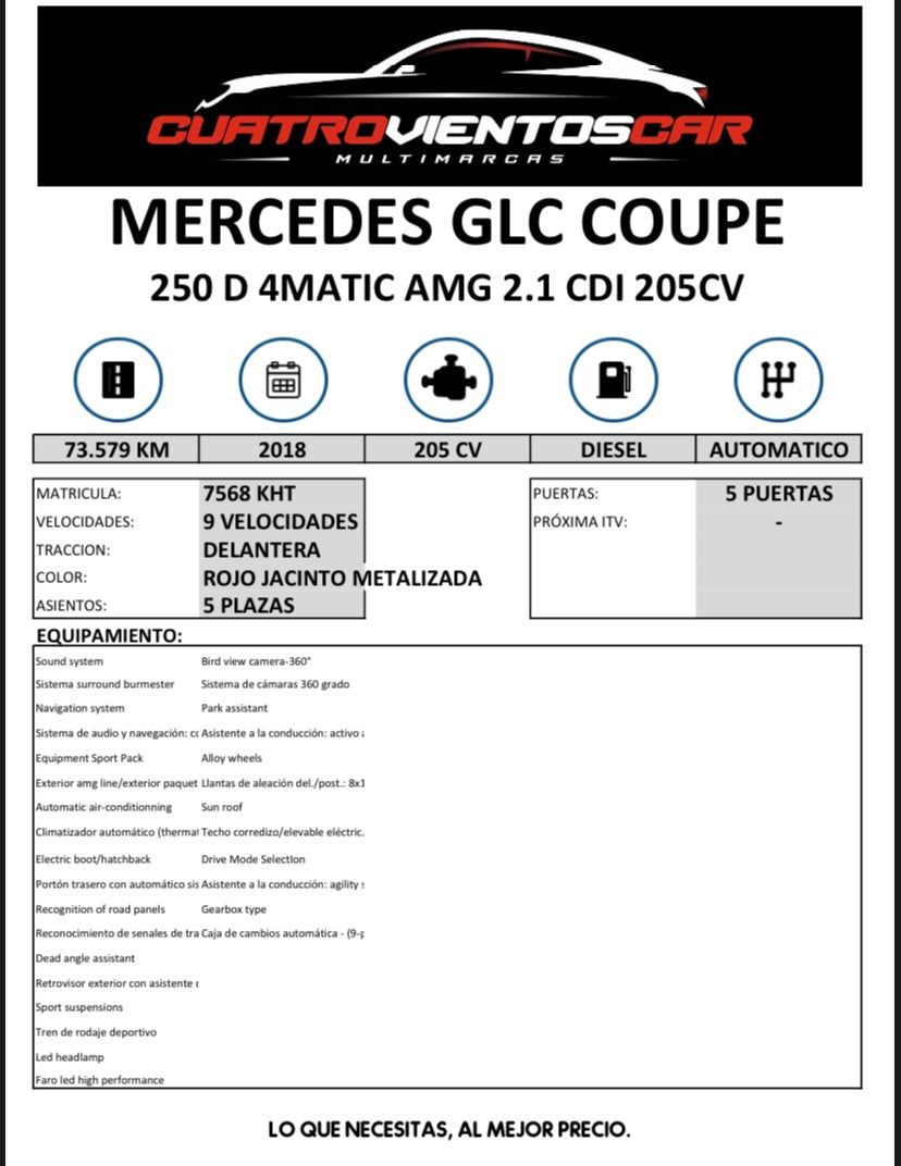 Mercedes Glc coupe 250d 205cv 4Matic AMG 2.1 CDI